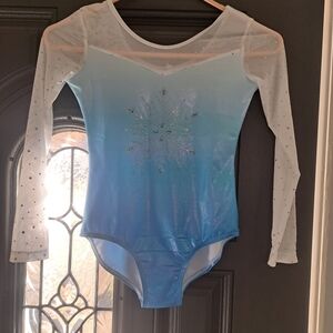 Blue and White Long Sleeve Leotard